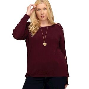 Skies Are Blue Purple Romantic Feminine Open Cut Long Sleeve Knit Sweater Size M